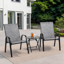 3 Piece Patio set, Outdoor Camping Chairs with Breathable Textilene Fabric, folding table with steel table top, 2chairs and 1table set 
( Grey)