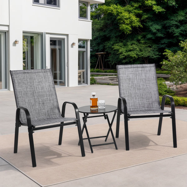 3 Piece Patio set, Outdoor Camping Chairs with Breathable Textilene Fabric, folding table with steel table top, 2chairs and 1table set 
( Grey)