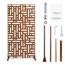 Metal Privacy Screen, 47' W x 76' H, Outdoor Privacy Screens 3-Panel, Freestanding Outdoor Divider with Stand, Decorative Garden Steel Privacy Fence for Balcony Patio Indoor Room Hot Tub Brown