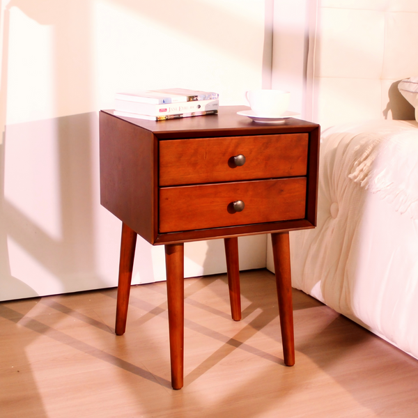 Nightstand with 2-Drawers, Small Side End Table with Storage, Walnut