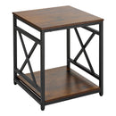 End Table, 2-Tier Square Side Table with Open Storage Shelves, Modern Nightstand Bedside Desk with X-Design Metal Frame, Wood Sofa Coffee Desk for Living Room, Bedroom, Office, Dorm, Brown