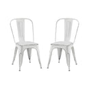 Set of 2 Sanded Matte White Industrial Metal Dining Chairs 18 Inch Seat Height Stackable,  Indoor Outdoor, Lightweight Easy-Clean Surface, Easy Assembly, Durable Modern Design, For Kitchen Cafe Bar