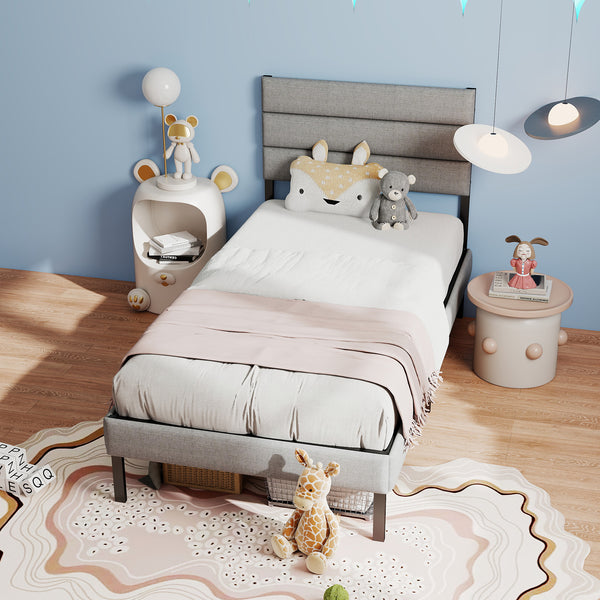 Twin Size Modern Upholstered Bed Frame - With Headboard, No Box Spring, 14'' Underbed Storage