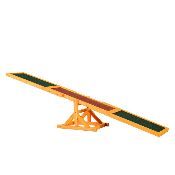 PawHut Wooden Dog Agility Seesaw for Training and Exercise, Platform Equipment Run Game Toy, Weather Resistant Pet Supplies, 71' L x 12' W x 12' H, Natural