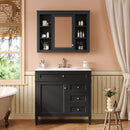 36'' Bathroom Vanity with Top Sink, Modern Bathroom Storage Cabinet with Mirror, 2 Drawers and a Tip-out Drawer, Mirror Cabinet with 6 Open Shelves, Single Sink Bathroom Vanity
