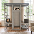 62.6' Wooden Catio for Cats, Large Cat Enclosure with Waterproof cover, 2 Napping House, Platforms & Galvanized Metal Wire – Secure Pet Cage Shelter