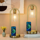 16' Charging Touch Control Metal Arched Table Lamp Set of 2, Modern Industrial Table Lamp Nightstand Lamps with USB Port, Industrial Desk Lamps for Bedroom Living Room Office Seeded Glass Shade, St