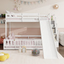 Twin Over Full Bunk Bed with Slide, Storage Staircase, Pine Solid Wooden Bunk Bed with Safety Guardrails,White (Old Sku W504S00185)
