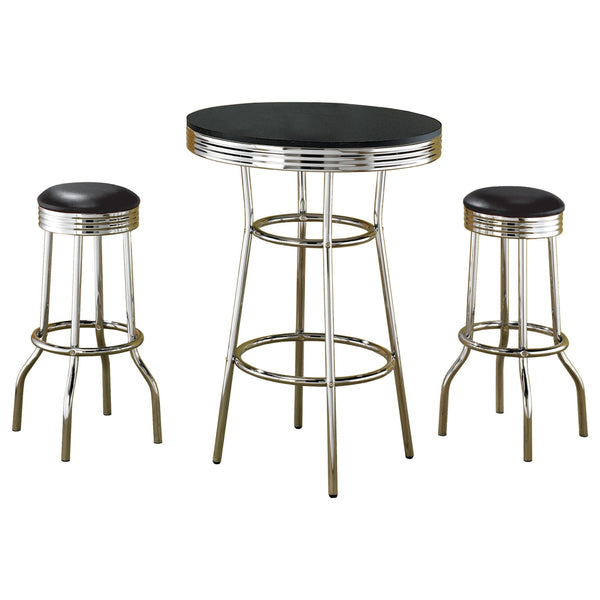 Black 3-piece Round 1950s Bistro Pub Bar Table Set
