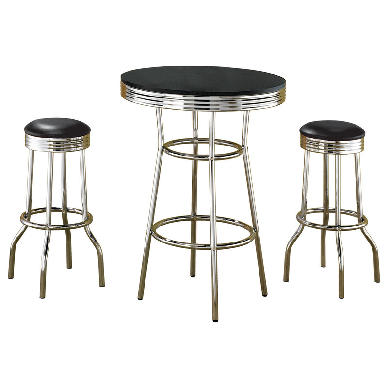 Black 3-piece Round 1950s Bistro Pub Bar Table Set