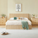 King Size Lift Up Storage Bed Frame, Wooden corrugated curved lines, Hydraulic Storage/No Box Spring Needed, Oak. (Old SKU: 
W1820S00029)
