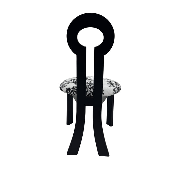 Key-Design Linen Upholstered Dining Chairs Set of 2 with White Cushion & Distinctive Wood Grain Texture (Black)