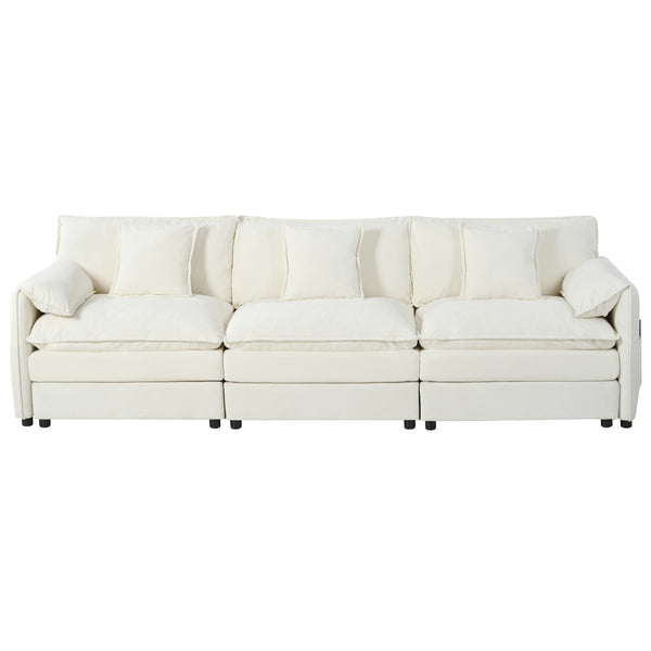 Green Modern Chenille Oversized Deep Seat Sectional Sofa, Large 3 Seater Modular Sofa with Pillows