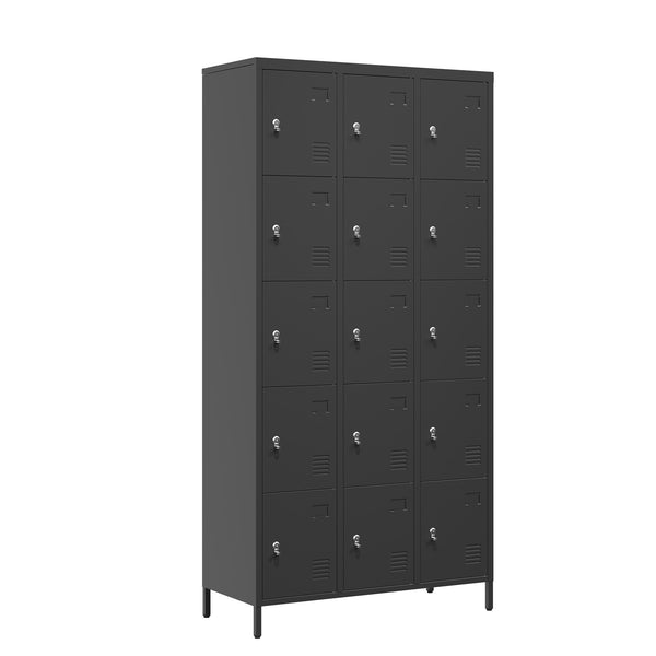 Metal 15 Door 72'H Lockers with Lock for Employee Storage, Black, Easy Assembly