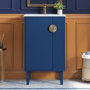 20-inch Bathroom Vanity with Ceramic Sink, Freestanding Single Vanity Set with Soft Closing Door, Chic Half-Moon Pulls, French Style, Blue