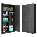 Wide & Deep Metal Storage Cabinet with Hanging Rod,Black Broom Closet Storage Cabinet with Lock, Tall Wardrobe Cabinets with Doors and Shelves,Locking Steel Tool Cabinets for Home,Office,Garage