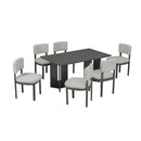 TREXM Farmhouse Wood Dining Table Set for 6 with 6 Upholstered Chairs, 60' Rectangular Table with Cutout Legs in Gray, MDF+Oak Veneer Top, LVL Rubber Frame