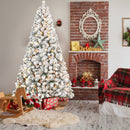 7FT Flocked Christmas Tree with 350 Warm White Incandescent Lights – Snowy Artificial Holiday Tree with 1022 Tips and Sturdy Metal Stand for Home, Office, or Apartment Decoration