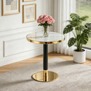23.6' Round MDF sprayed with UV paint countertop, marble texture, stainless steel edging, metal table legs, modern light luxury edge/coffee table.