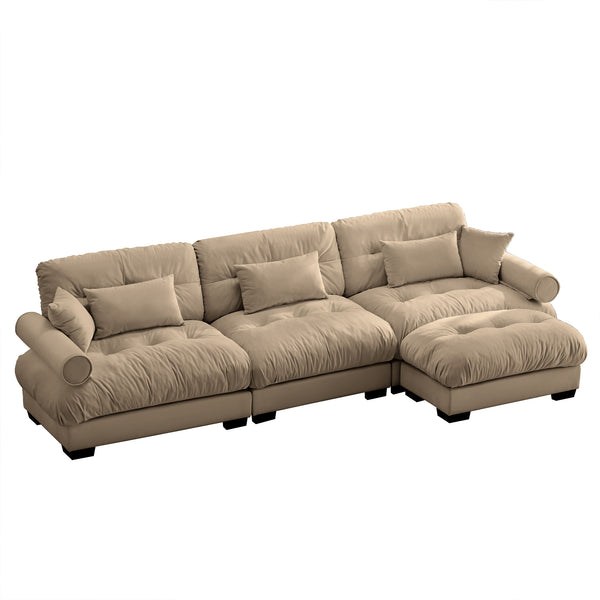 Super Comfort Oversized Modular Velvet Sectional Sofa with Movable Ottoman, Camel, Convertible L Shaped Couch for Living Room