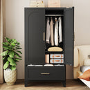 60' Tall Metal Wardrobe Cabinet with 1 Drawer and Hanging Rod, 2 Doors Wardrobe Closet with Shelf for Bedroom, Office, Laundry Room,Entryway ,Foyer,Guesthouse (Black)