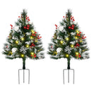 HOMCOM 2.5 Ft/30' 2 Pack Outdoor Entryway Pre-Lit Artificial Christmas Tree Cordless with 70 Branches, Warm White LED lights, Red Berries, Pine Cones, Balls, Green