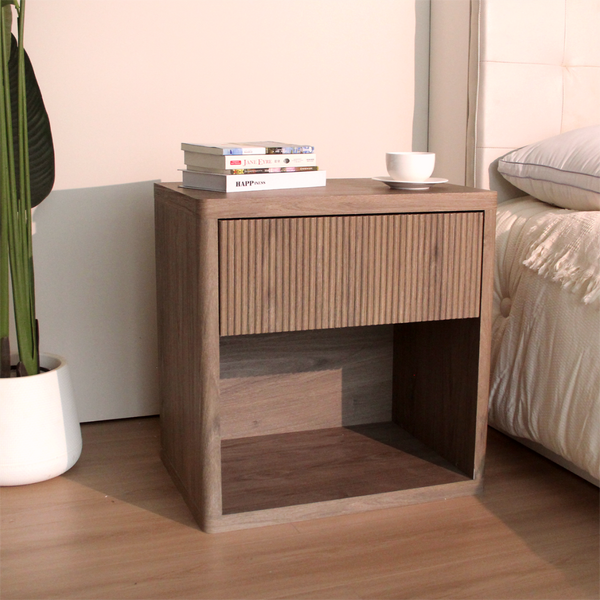 Night Stand Nightstand with Drawer Storage Fluted Bed Side Table End Table Large Modern Wide Bedside Stand Mid Century Night Stands for Bedroom Living Room Sofa Couch Home Office, Grey Alder