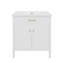 White Bathroom Vanity with Sink, 31' Curved Profile Design, Soft Close Doors, Adjustable Shelf, Rubber Wood Legs, MDF Construction