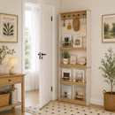 Behind The Door 70.87' Tall Bookcase with 4 Shelves and 5 hooks, Space-Saving Narrow storage cabinet for Living Room, Children's Room, Study Room, Kitchen, Corridor-Antique White
