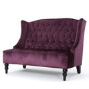 Nurturing Upholstered Loveseat with Wing Back and Diamond Tufting, Raisin