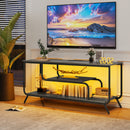 There are installation videos and scene videos. TV socket and LED light - TV stand TV up to 55 ', small unit modern TV console suitable for living room and bedroom, light grey