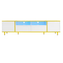 U-Can 70.9'' Modern TV Stand for TVs up to 80 Inches, Entertainment Center with 2 Shelves and LED Lights, TV Storage Cabinet with 2 Drawers, 2 Cabinets and Metal Legs for Living room