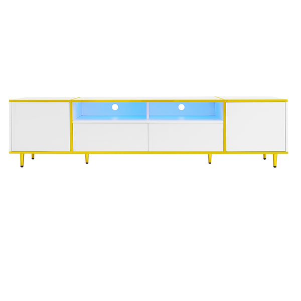 U-Can 70.9'' Modern TV Stand for TVs up to 80 Inches, Entertainment Center with 2 Shelves and LED Lights, TV Storage Cabinet with 2 Drawers, 2 Cabinets and Metal Legs for Living room
