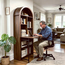 Tall Arched Bookcase,Folding Craft Desk,Convertible Hideaway Desk to Bookshelf,Vanity Desk, Foldable Desk with Storage, Disappearing Desk for Small Spaces,Wine Cabinet for Living Room, Home Office