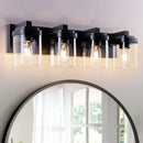 4 Light Bathroom Vanity Light, Matte Black Bathroom Light Fixtures with Clear Glass Shade, Vanity Light Fixtures Over Mirror for Bedroom Living Room(NO BULBS)