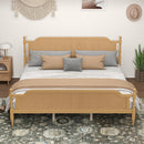 Rattan King Size Platform Bed Frame - Handwoven Rattan Headboard and Footboard, Solid Pine Wood, No Box Spring Needed , Walnut