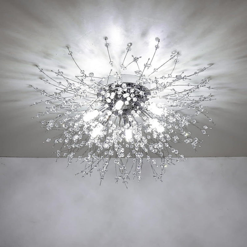 Crystal Flush Mount Ceiling Light, Modern Sputnik Firework Close to Ceiling Lamp, LED Ceiling Light Fixtures for Bedroom Kitchen Island Entryway Hallway Foyer