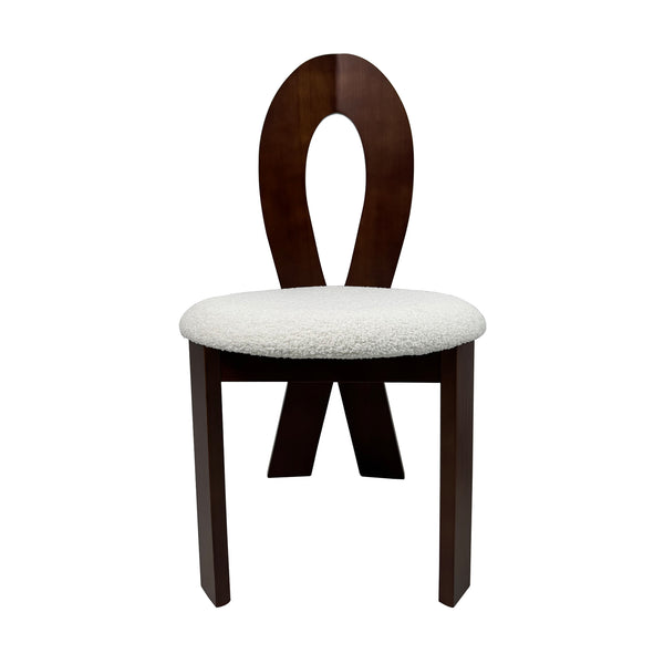Key-design Dining Chairs Set of 2 with Ribbon-Cross Backrest, Pure White Teddy Velvet & Solid Walnut Frame for Kitchen & Dining Room