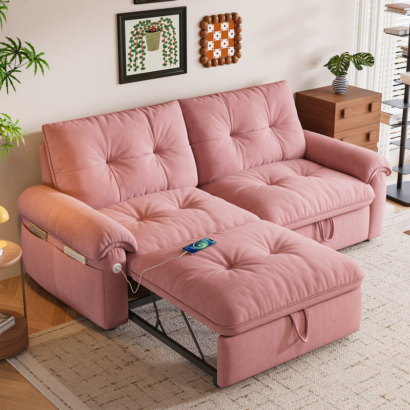It is a multifunctional sofa, a 77-inch convertible sofa bed, and a 2-in-1 piece suitable for both sitting and lying. Made of modern velvet fabric, it is applicable to living rooms, bedrooms and apart