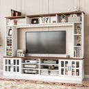 95.5' W Wall Unit Entertainment Center with Bookshelves for TVs up to 80', Modern TV Stand Media Console with Cabinets,  Tempered Glass Doors and Adjustable Shelves for Living Room