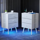 2 Pack Modern Nightstand with Charging Station, Bedside Tables with LED Light and Fabric Drawers