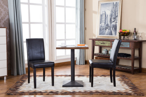 Urban Style Solid Wood Leatherette Padded Parson Chair, Black, Set of 2