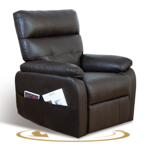 Electric Power Swivel Recliner Chair - Oversized PU Leather Massage Recliner with USB/Type-C Charging, 360° Rotation & Rocking Function, Living Room Reclining Sofa ,Dark Brown