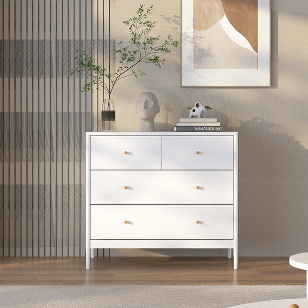 White 4-Drawer Kids Dresser, Wooden Storage Cabinet for Toddler Bedroom, Nursery, Closet, Baby Nightstand Organizer for Living Room or Apartment, 35.4' Wide