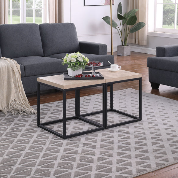 End Table Side Table,Set of 2 End Table,Rectangular Wood and Metal Nightstand,CoffeeTable,Storage Small End Table, for Living Room Bedroom,Natural Oak