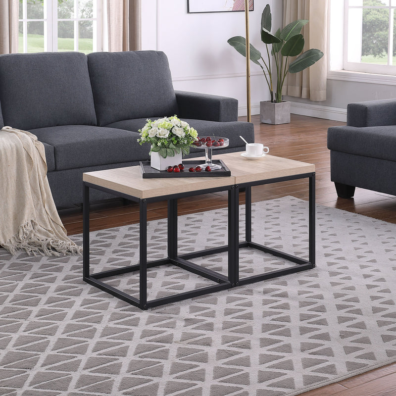 End Table Side Table,Set of 2 End Table,Rectangular Wood and Metal Nightstand,CoffeeTable,Storage Small End Table, for Living Room Bedroom,Natural Oak