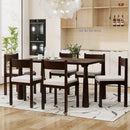 TREXM 7-Piece Retro Dining Table Set for 6, Wood Dining Table Set for 6 with Upholstered Chairs for kitchen & Dining Room (Espresso)