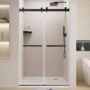 44-48' W x 76' H Frameless Double Sliding Shower Door, Premium 1/4' (6mm) Thick Tempered Glass With Explosion-proof Film, Stainless Steel, Matte Black