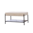 Upholstered Ottoman Coffee Table Foot Rest with Black Metal Legs and Open Storage, Faux Fur, Beige, 30.7' Wide