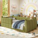 Twin Size Kids Soft Upholstered Floor Bed, Montessori Floor Bed with Full Surround Safety Rails, Low to Ground Child Bed Frame for Boys Girls, Green